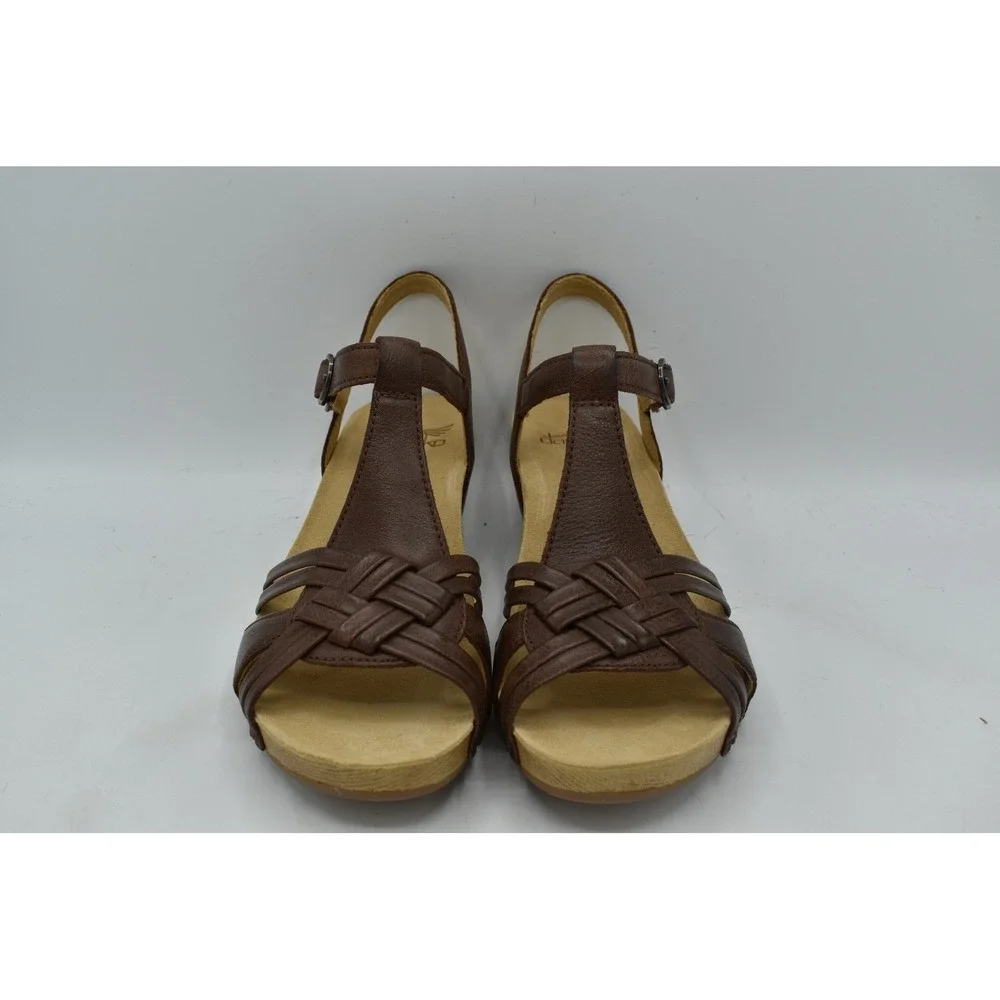 Dansko Women EU 40 Tia Milled Burnished Brown Leather Strappy Sandals Shoes